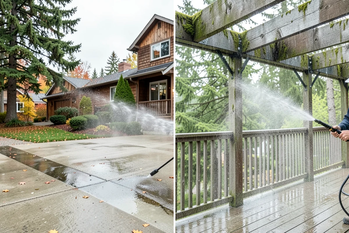 Patio Cover Cleaning in Puyallup, Pierce County, WA - Blow needles and leaves off the cover surface