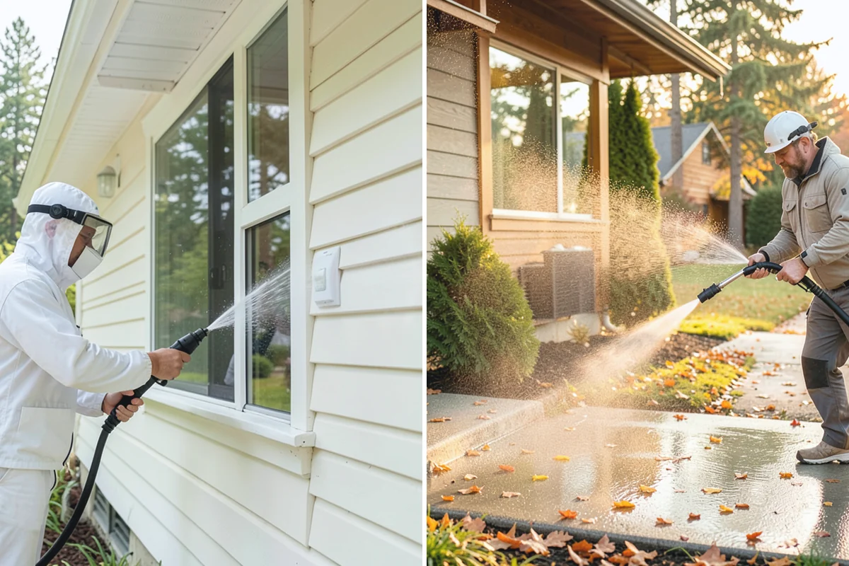 Patio Cover Cleaning in Renton, King County, WA - Blow needles and leaves off the cover surface