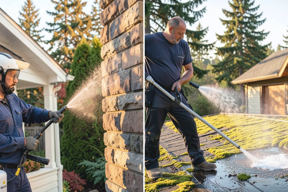 Patio Cover Cleaning in Roy, Pierce County, WA - Blow needles and leaves off the cover surface