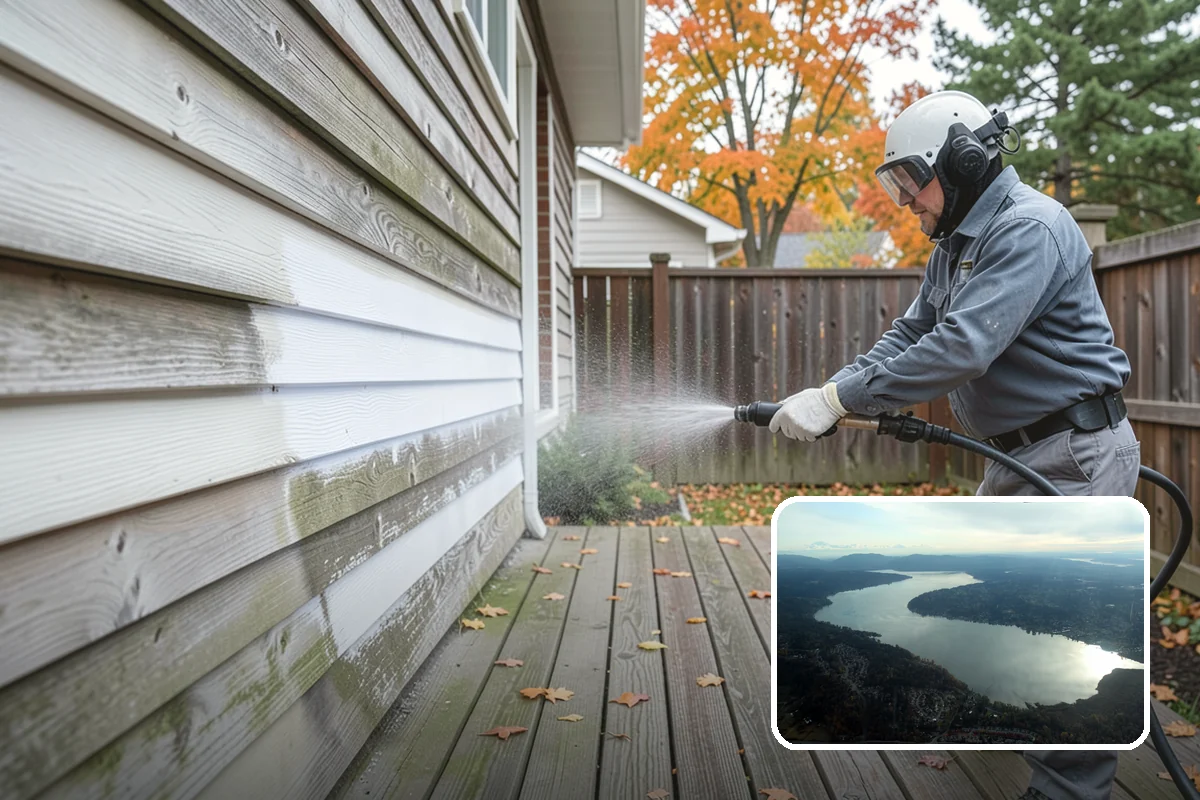 Patio Cover Cleaning in Sammamish, King County, WA - Clears heavy needle and moss buildup from the cover top