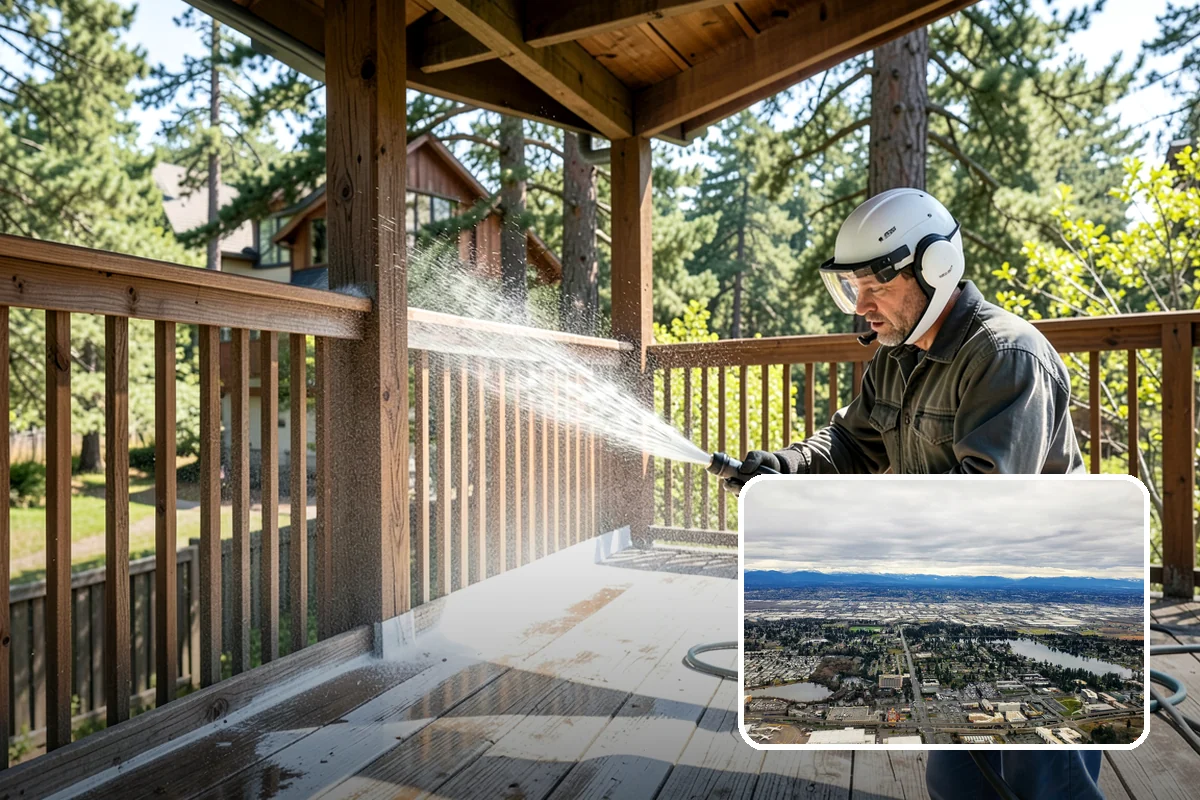 Patio Cover Cleaning in SeaTac, King County, WA - Clears heavy needle and moss buildup from the cover top
