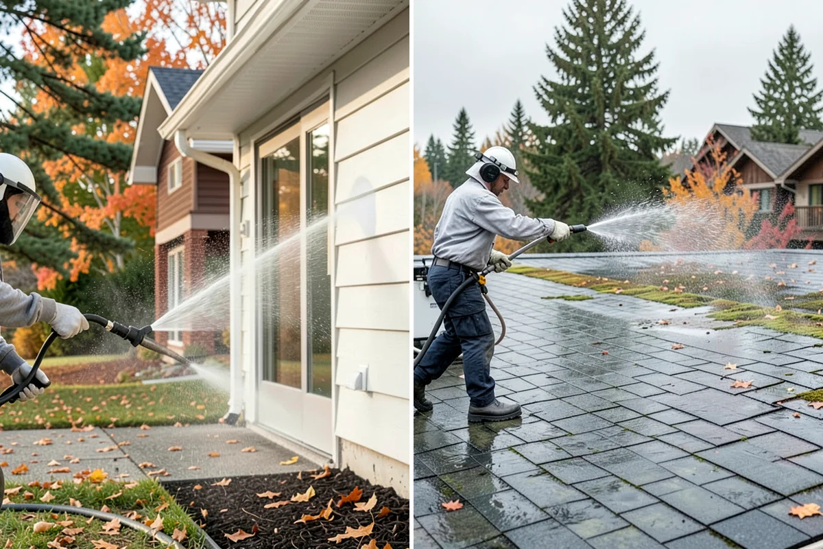 Patio Cover Cleaning in Shoreline, King County, WA - Blow needles and leaves off the cover surface
