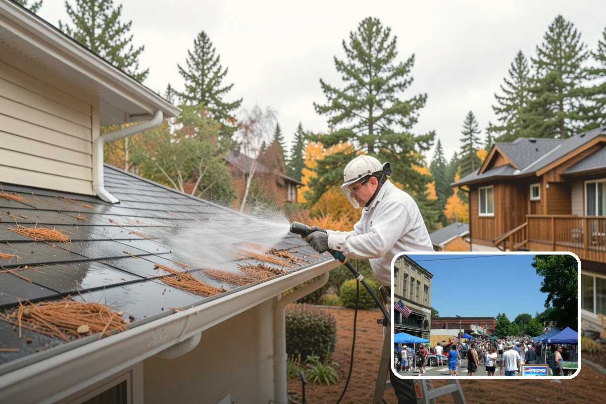 Patio Cover Cleaning in Snohomish, Snohomish County, WA - Clears heavy needle and moss buildup from the cover top