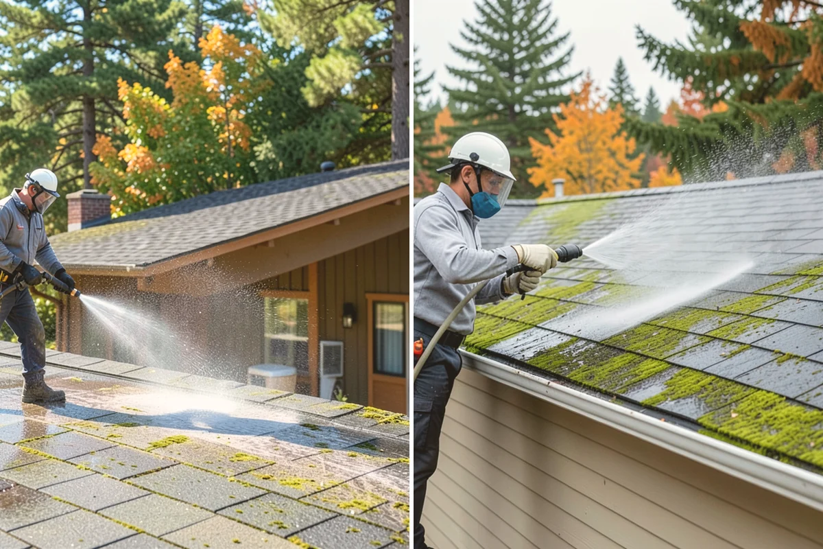Patio Cover Cleaning in Stanwood, Snohomish County, WA - Blow needles and leaves off the cover surface