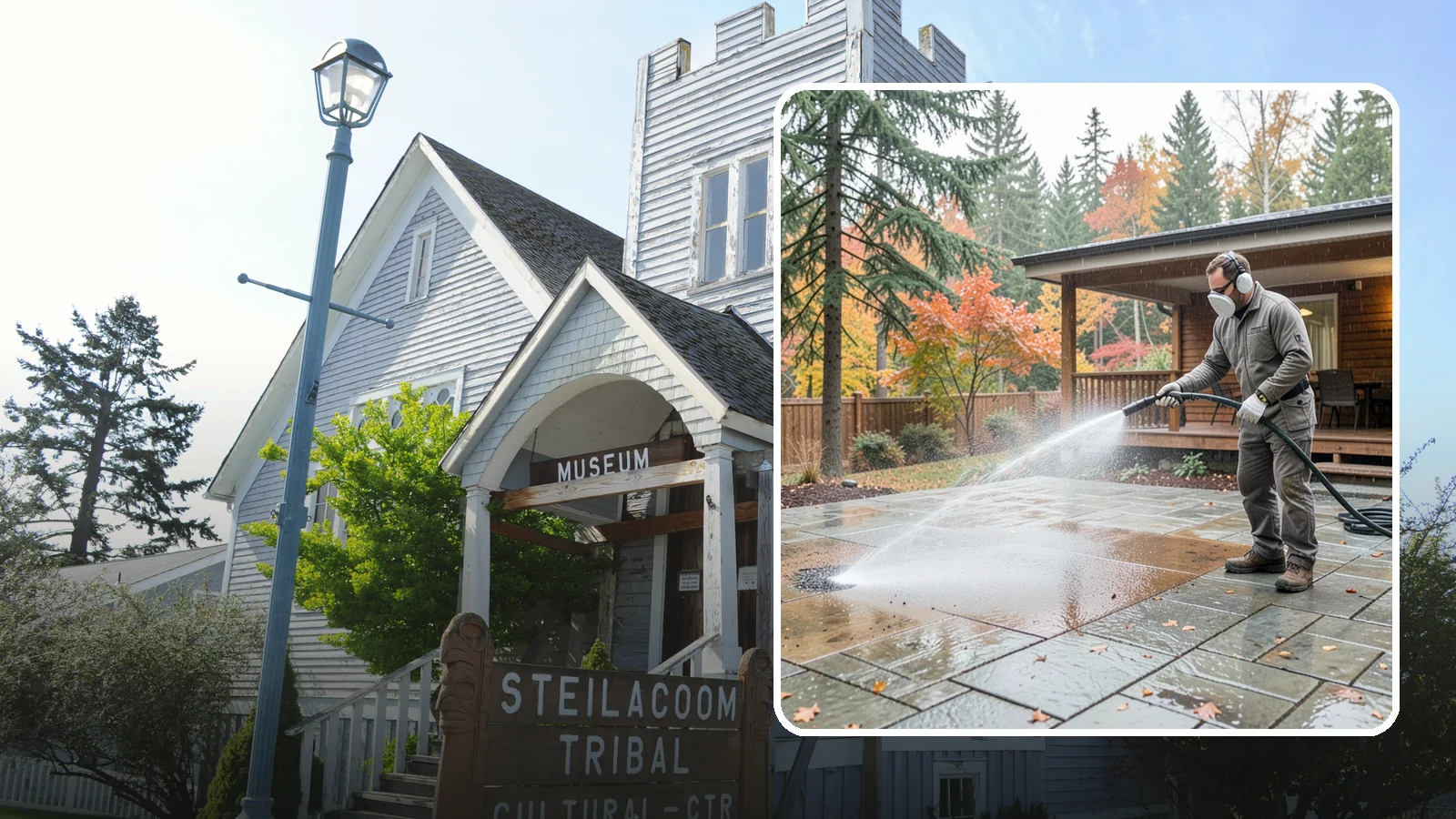 Patio Cover Cleaning in Steilacoom, Pierce County, WA - We wash patio covers top and bottom to remove needle debris, moss, and the drip stains that shade structures collect.