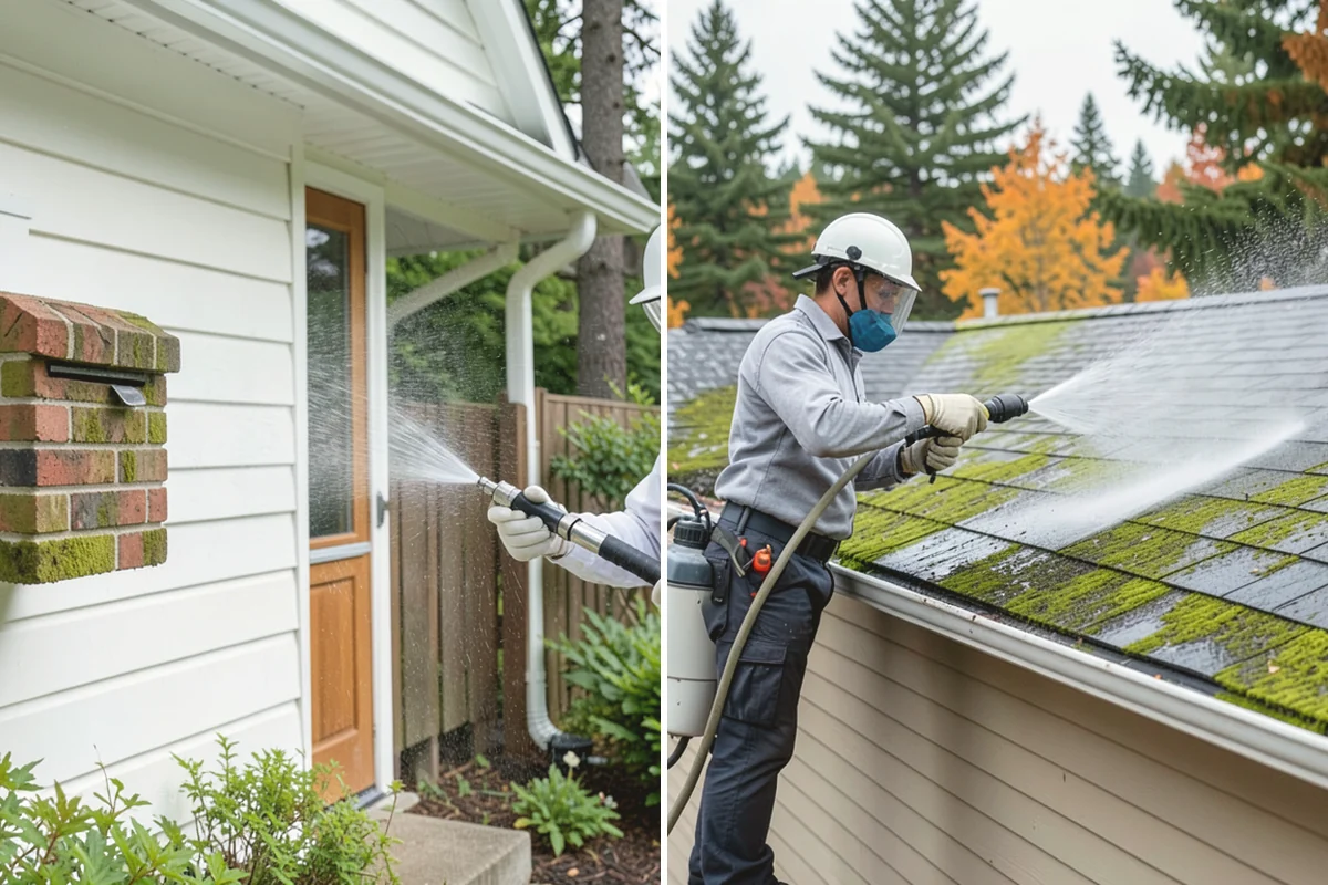Patio Cover Cleaning in Steilacoom, Pierce County, WA - Blow needles and leaves off the cover surface