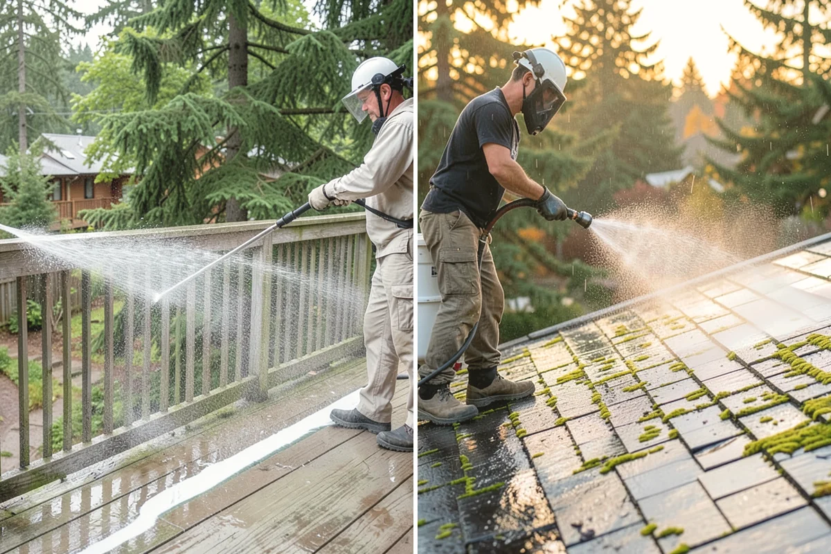 Patio Cover Cleaning in Tukwila, King County, WA - Blow needles and leaves off the cover surface