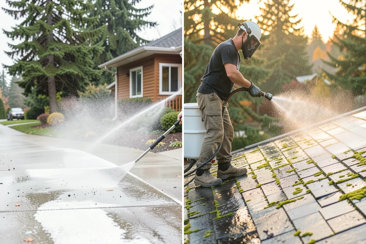 Patio Cover Cleaning in University Place, Pierce County, WA - Blow needles and leaves off the cover surface