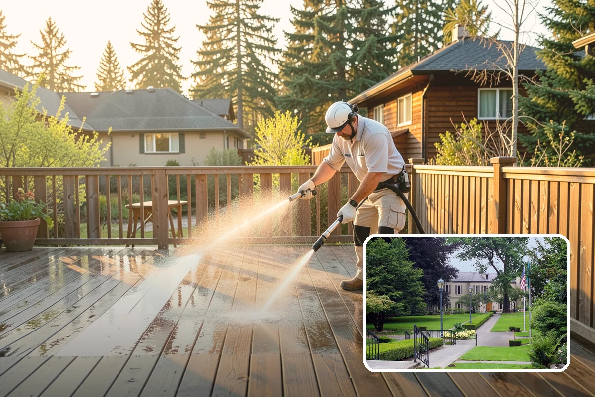 Patio Cover Cleaning in Woodinville, King County, WA - Clears heavy needle and moss buildup from the cover top