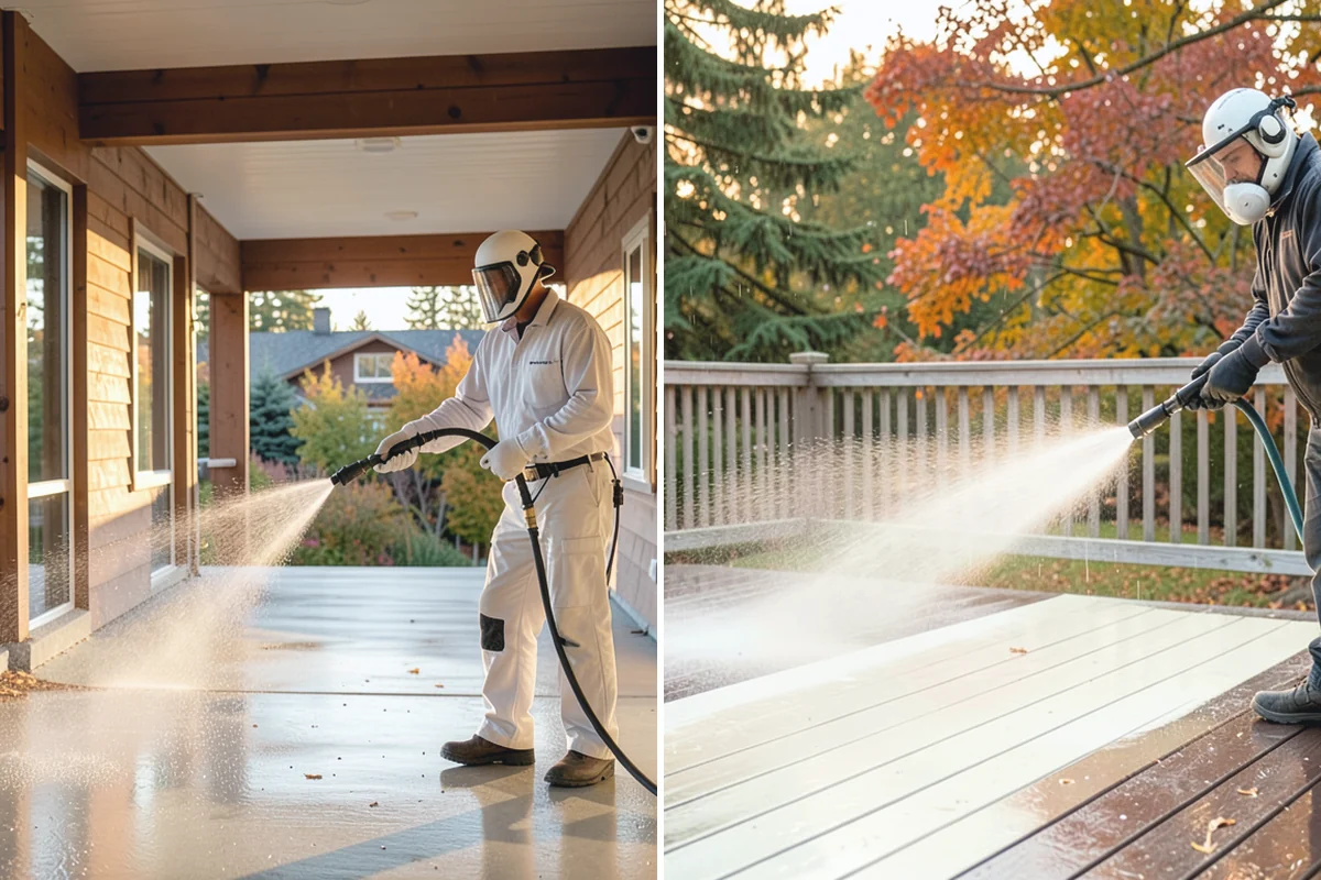 Patio Cover Cleaning in Woodinville, King County, WA - Blow needles and leaves off the cover surface
