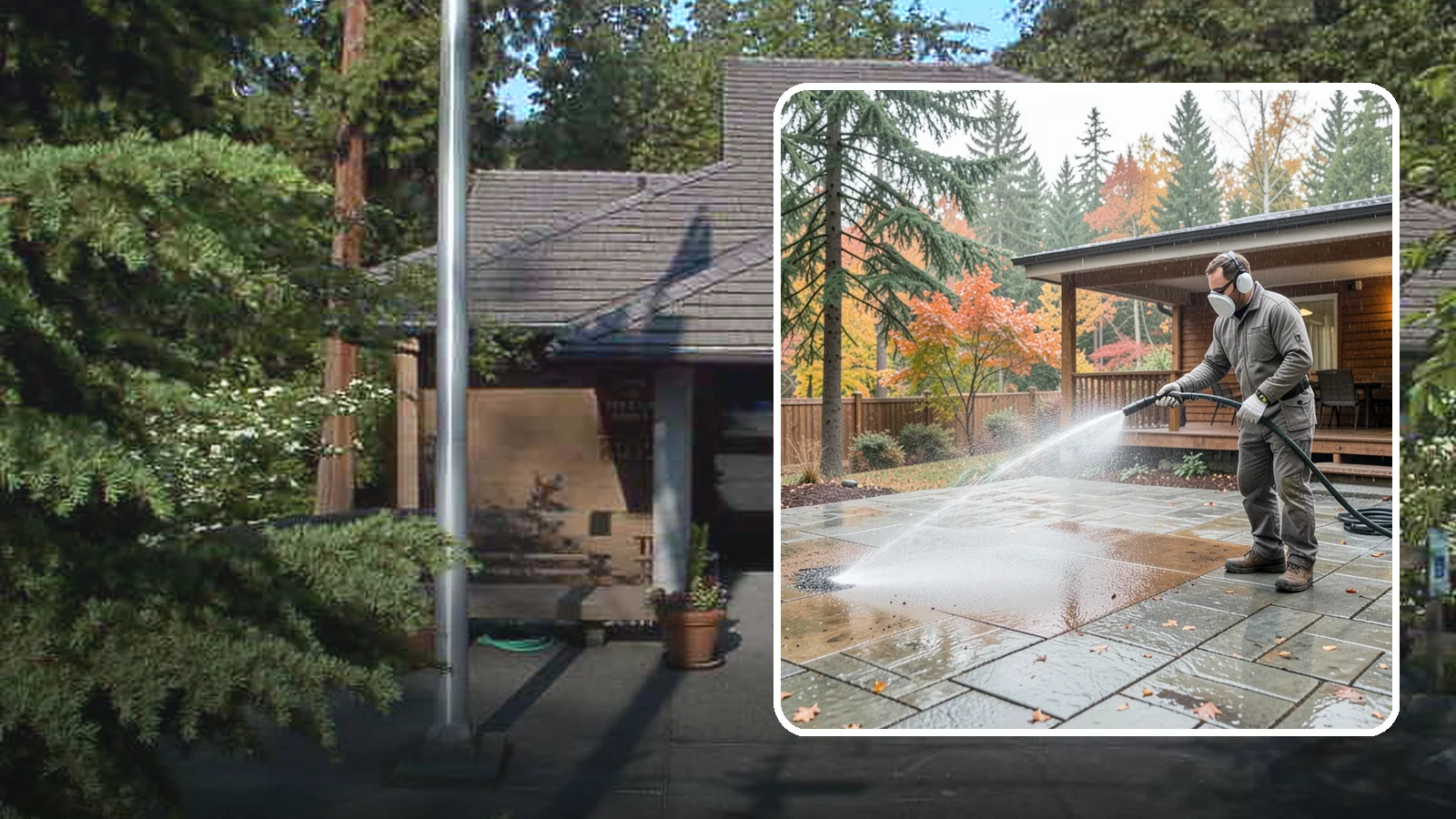 Patio Cover Cleaning in Yarrow Point, King County, WA - We wash patio covers top and bottom to remove needle debris, moss, and the drip stains that shade structures collect.