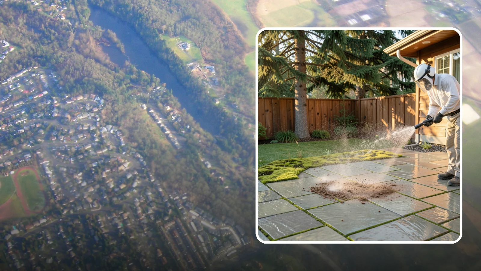 Patio Moss Removal in Algona, King County, WA - Kill and clear the thick moss mats that Washington's damp shade builds across patios.