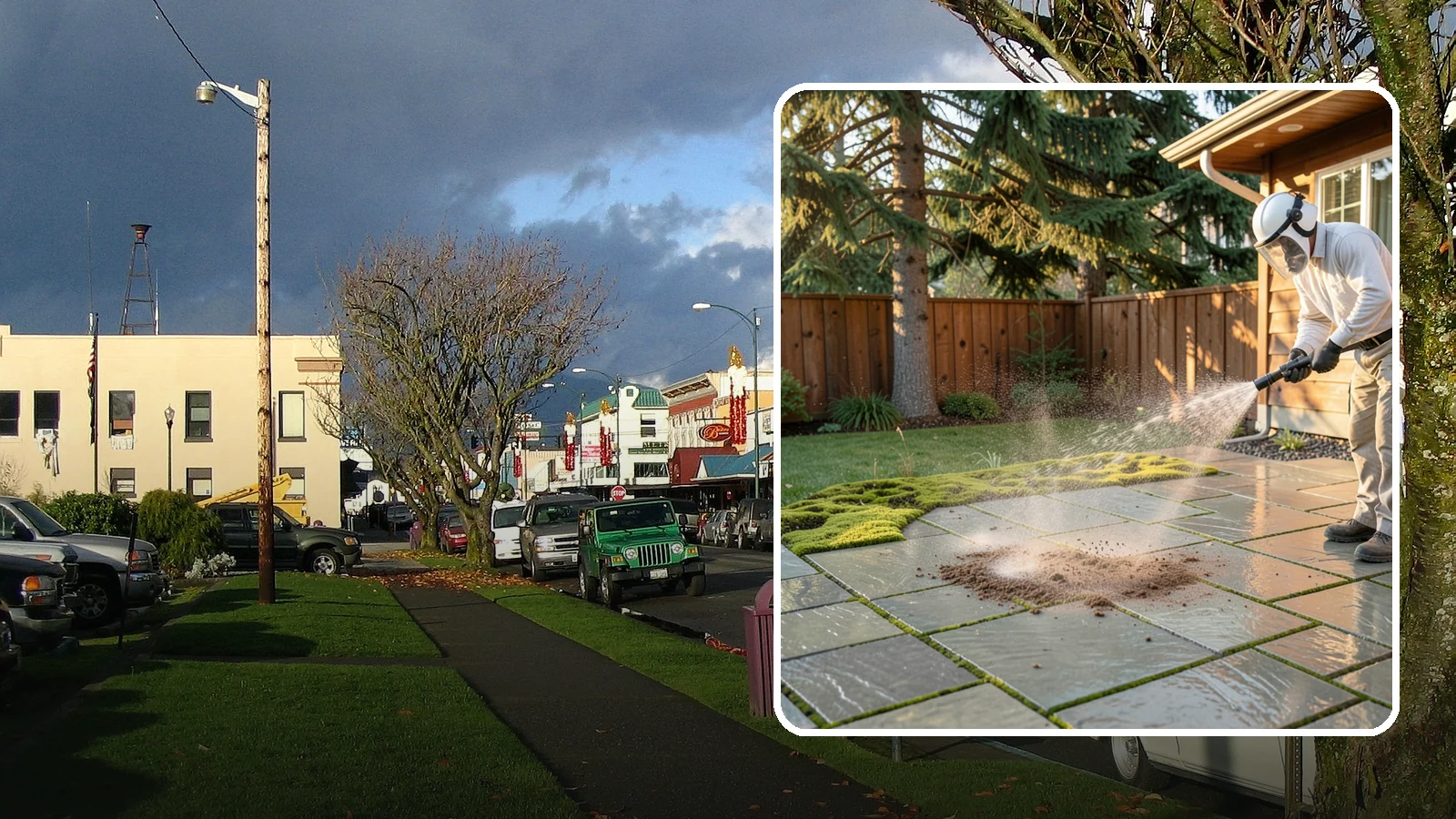 Patio Moss Removal in Arlington, Snohomish County, WA - Kill and clear the thick moss mats that Washington's damp shade builds across patios.