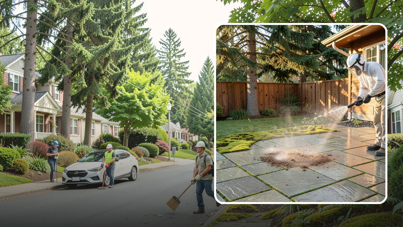 Patio Moss Removal in Beaux Arts Village, King County, WA - Kill and clear the thick moss mats that Washington's damp shade builds across patios.