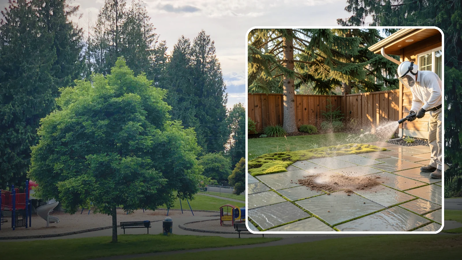Patio Moss Removal in Bonney Lake, Pierce County, WA - Kill and clear the thick moss mats that Washington's damp shade builds across patios.