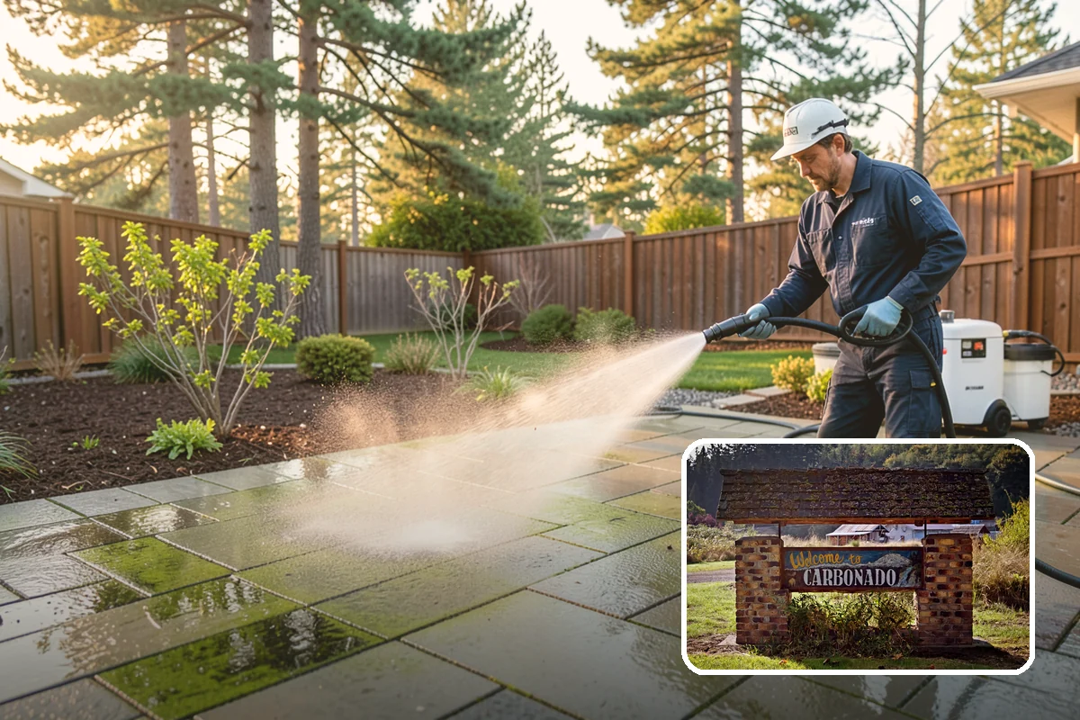 Patio Moss Removal in Carbonado, Pierce County, WA - Kills moss at the root to slow regrowth