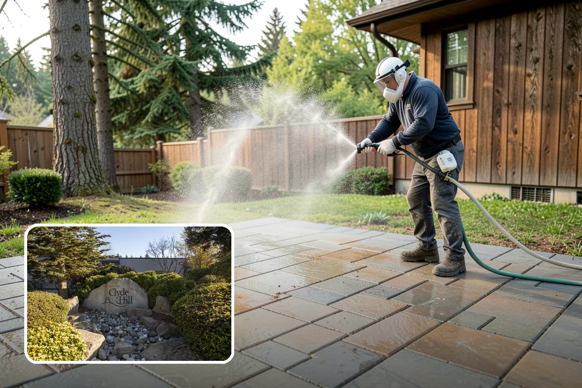 Patio Moss Removal in Clyde Hill, King County, WA - Kills moss at the root to slow regrowth