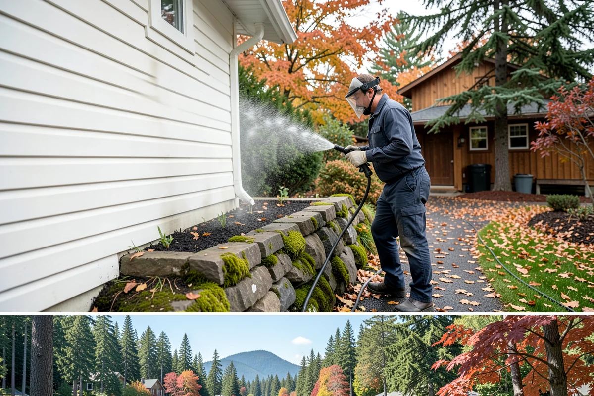 Patio Moss Removal in Covington, King County, WA - Treat patio moss in late spring, then again in fall to stay ahead of the wet season.