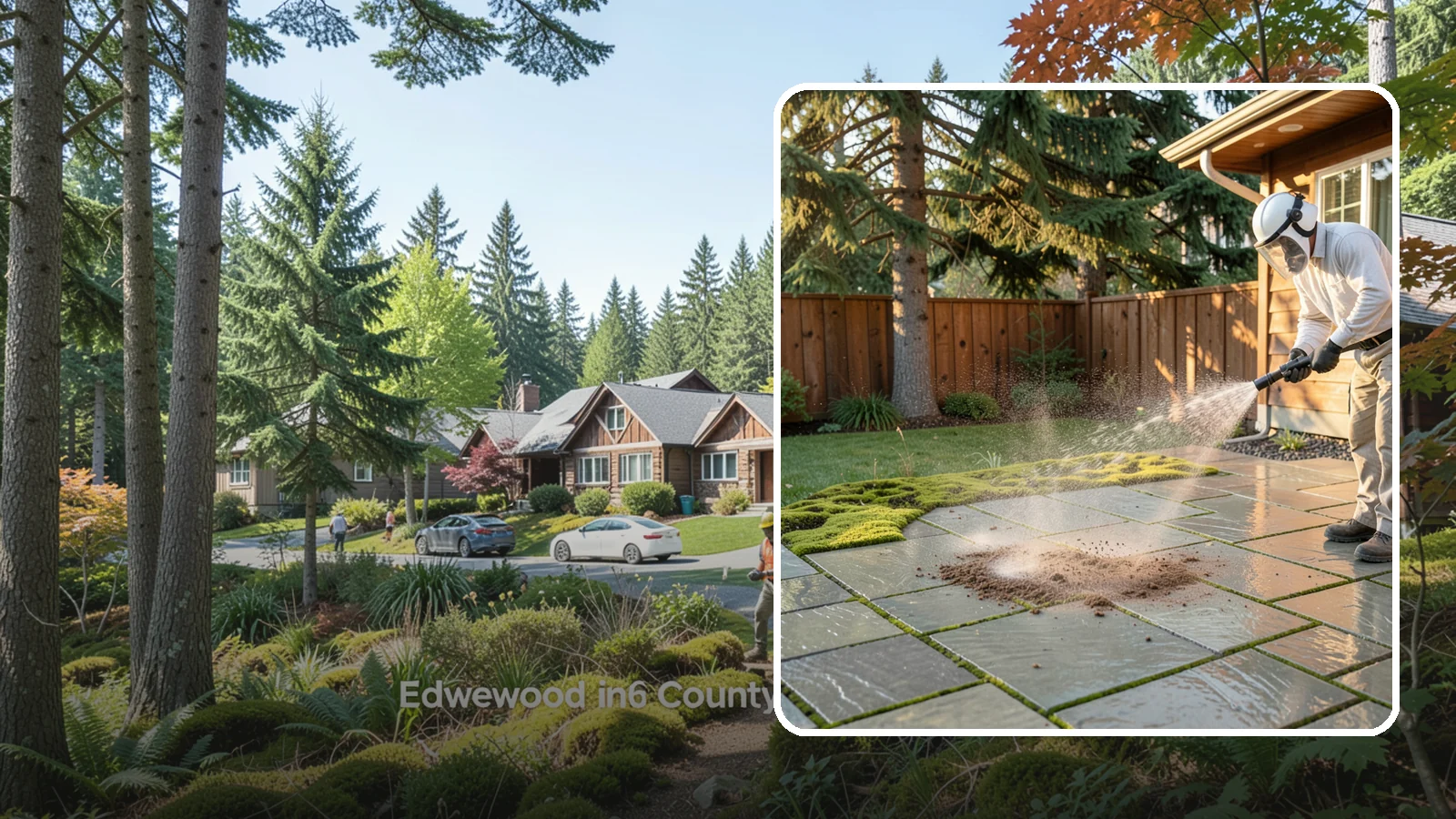 Patio Moss Removal in Edgewood, Pierce County, WA - Kill and clear the thick moss mats that Washington's damp shade builds across patios.