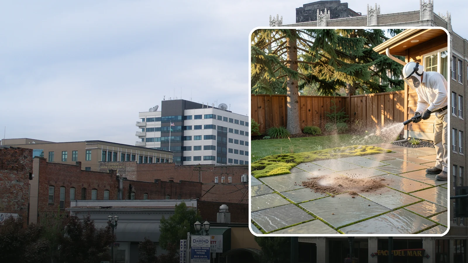 Patio Moss Removal in Everett, Snohomish County, WA - Kill and clear the thick moss mats that Washington's damp shade builds across patios.