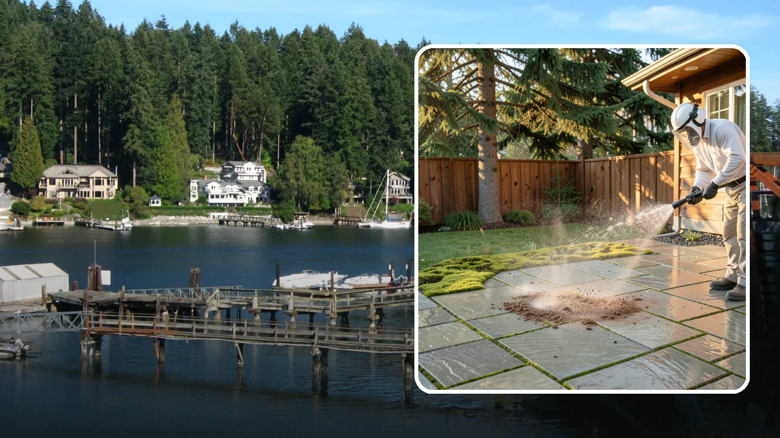 Patio Moss Removal in Gig Harbor, Pierce County, WA - Kill and clear the thick moss mats that Washington's damp shade builds across patios.