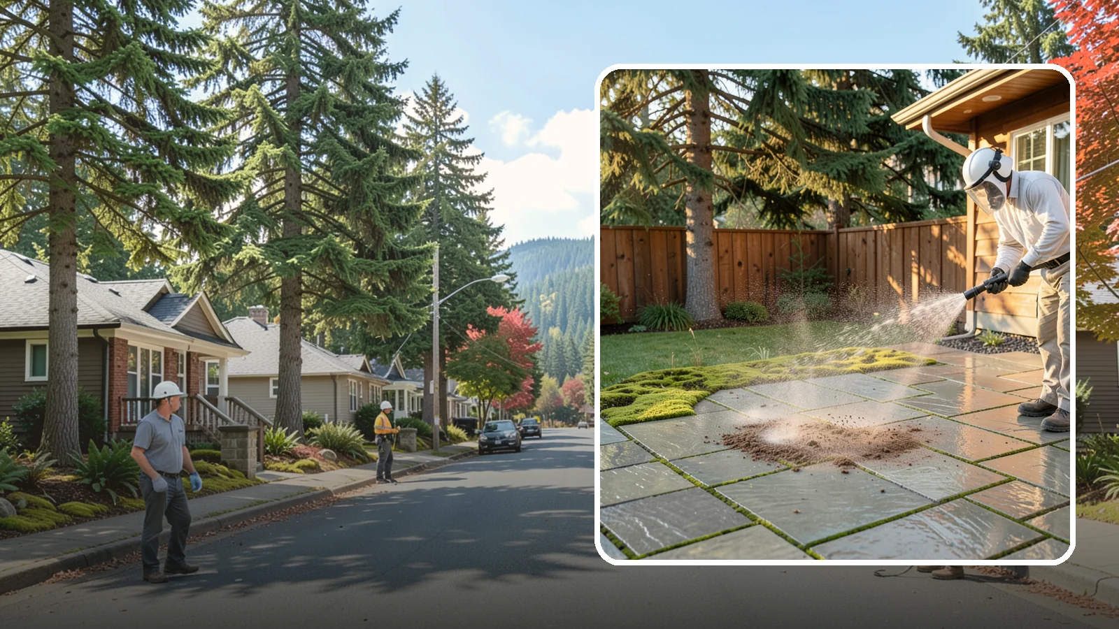 Patio Moss Removal in Hunts Point, King County, WA - Kill and clear the thick moss mats that Washington's damp shade builds across patios.
