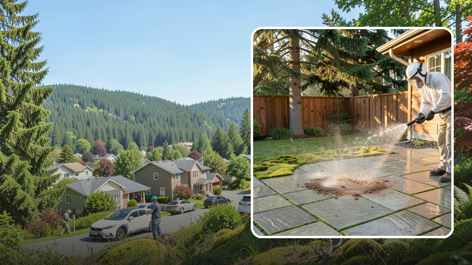 Patio Moss Removal in Index, Snohomish County, WA - Kill and clear the thick moss mats that Washington's damp shade builds across patios.