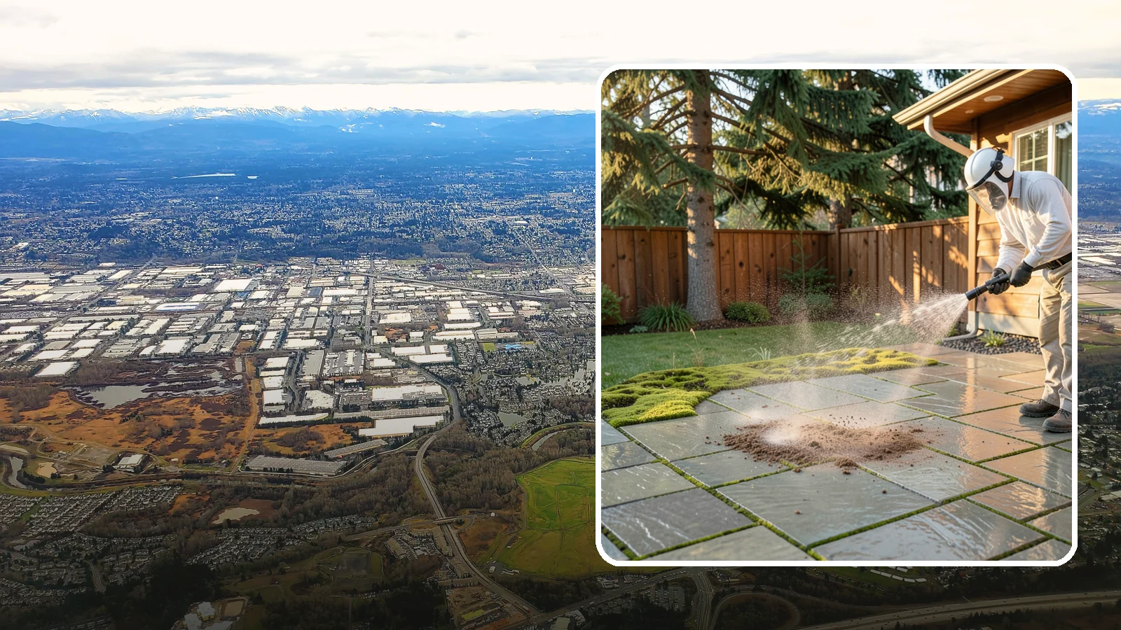 Patio Moss Removal in Kent, King County, WA - Kill and clear the thick moss mats that Washington's damp shade builds across patios.