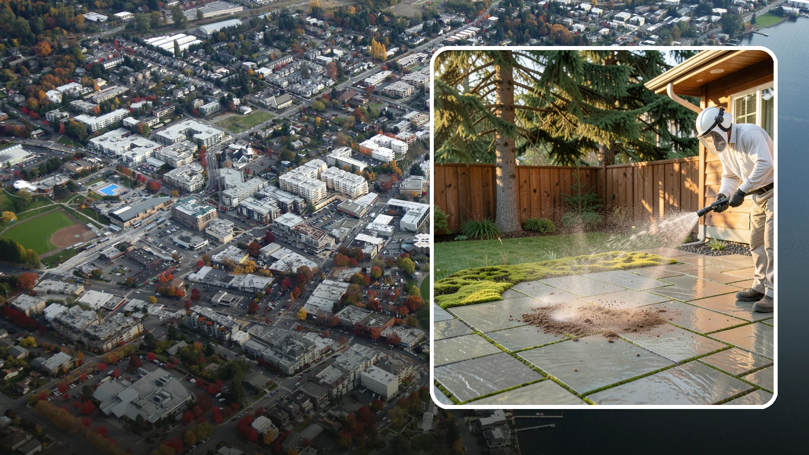Patio Moss Removal in Kirkland, King County, WA - Kill and clear the thick moss mats that Washington's damp shade builds across patios.
