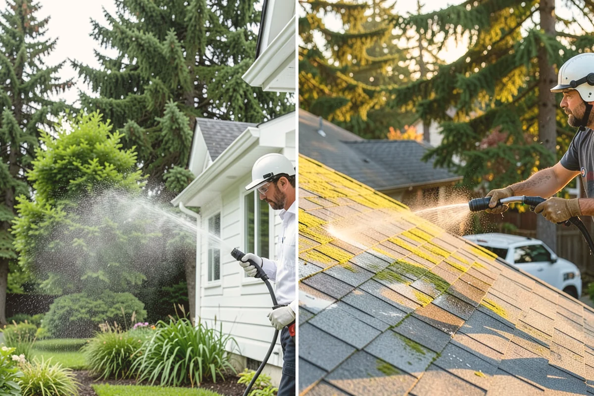 Patio Moss Removal in Kirkland, King County, WA - Apply a moss-killing solution across the patio