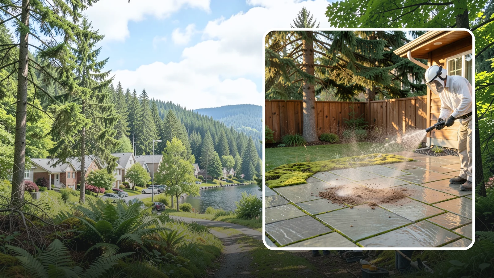 Patio Moss Removal in Lake Forest Park, King County, WA - Kill and clear the thick moss mats that Washington's damp shade builds across patios.