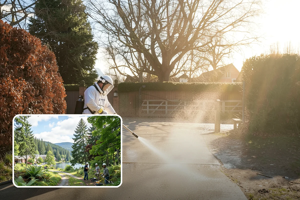 Patio Moss Removal in Lake Forest Park, King County, WA - Kills moss at the root to slow regrowth
