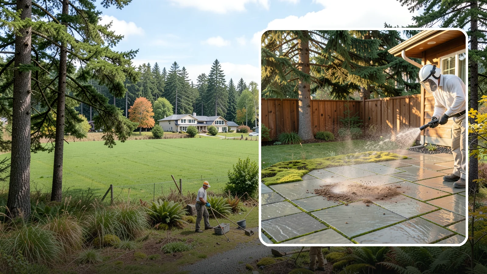 Patio Moss Removal in Lyman, Skagit County, WA - Kill and clear the thick moss mats that Washington's damp shade builds across patios.