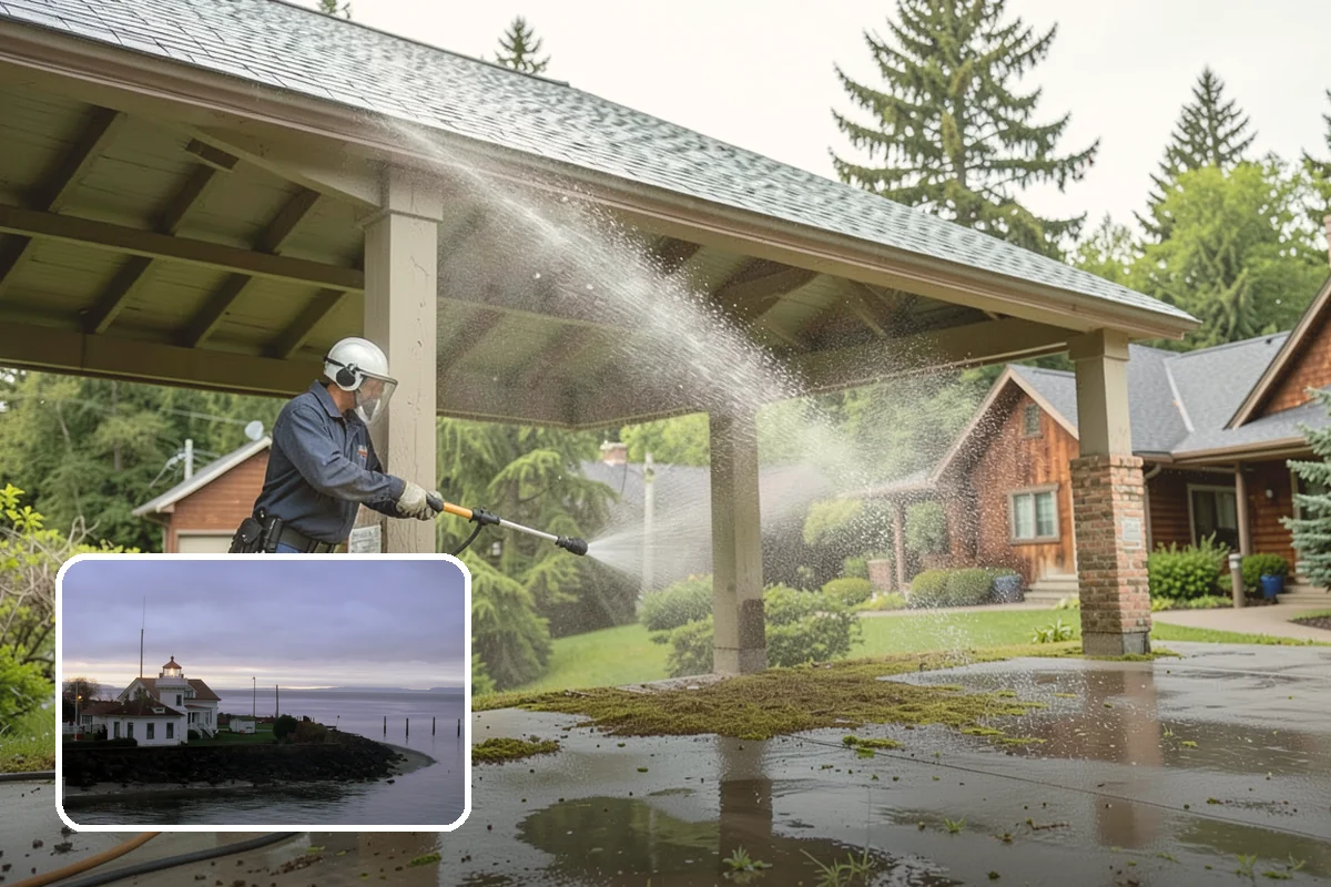 Patio Moss Removal in Mukilteo, Snohomish County, WA - Kills moss at the root to slow regrowth