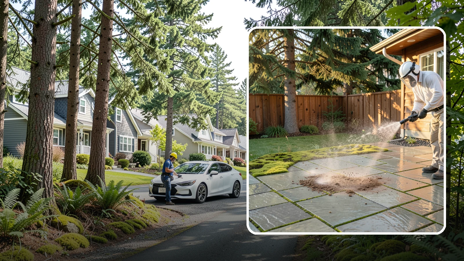 Patio Moss Removal in Normandy Park, King County, WA - Kill and clear the thick moss mats that Washington's damp shade builds across patios.