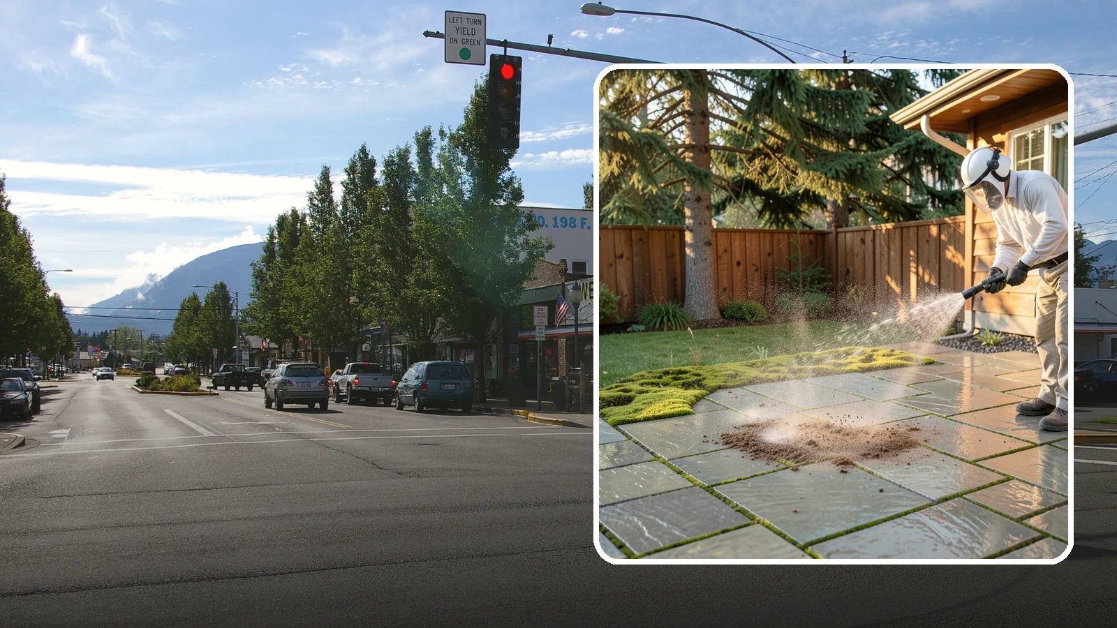 Patio Moss Removal in North Bend, King County, WA - Kill and clear the thick moss mats that Washington's damp shade builds across patios.