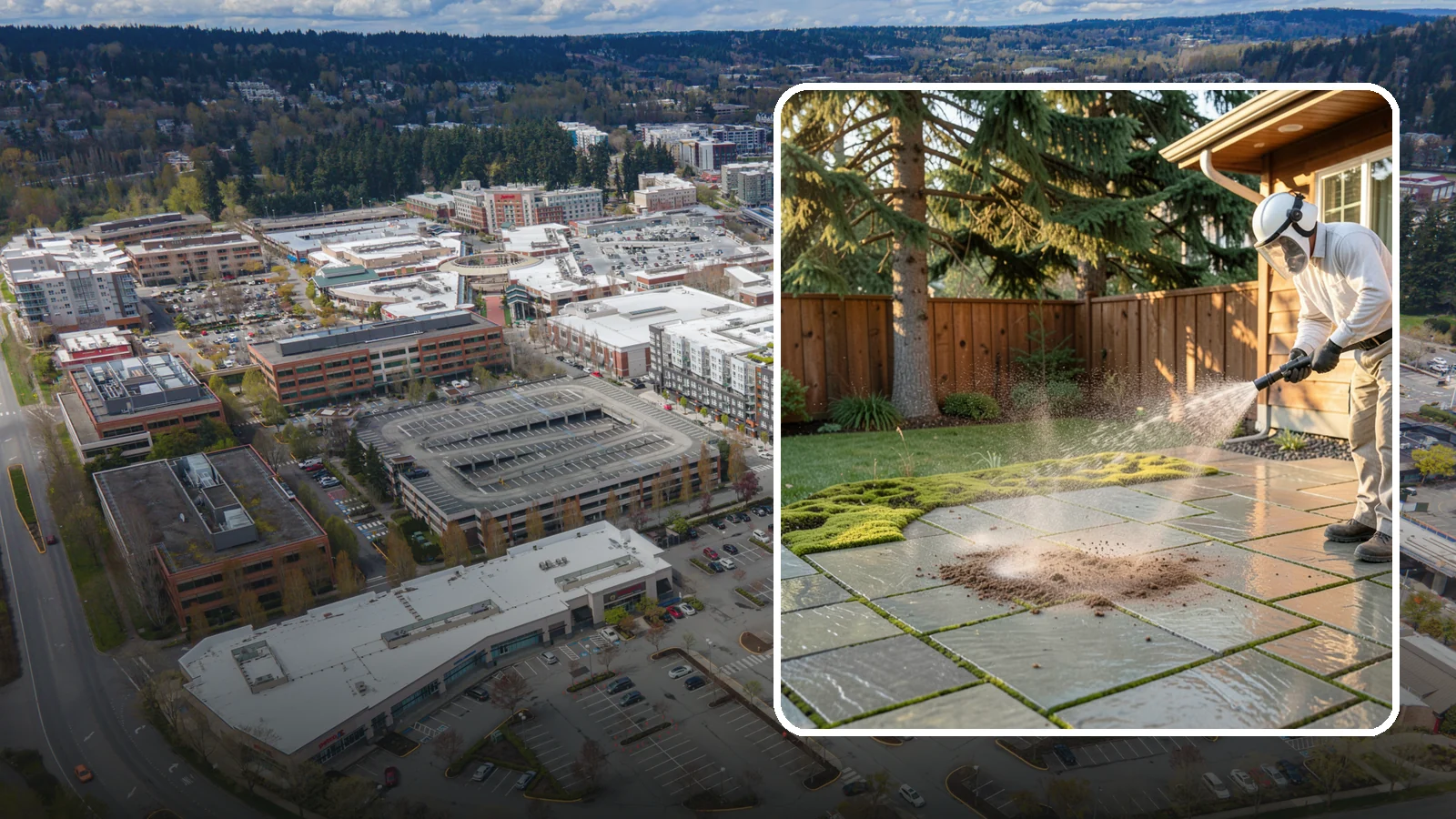 Patio Moss Removal in Redmond, King County, WA - Kill and clear the thick moss mats that Washington's damp shade builds across patios.