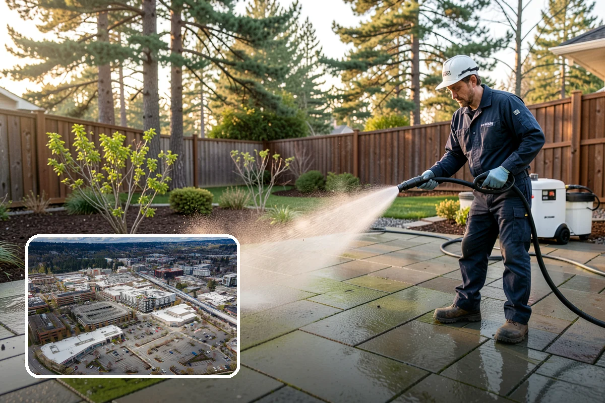 Patio Moss Removal in Redmond, King County, WA - Kills moss at the root to slow regrowth