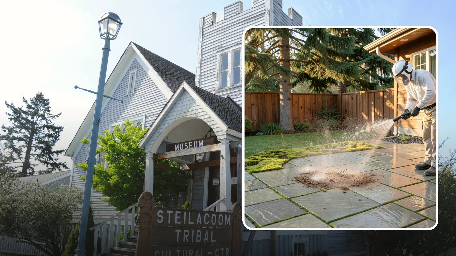 Patio Moss Removal in Steilacoom, Pierce County, WA - Kill and clear the thick moss mats that Washington's damp shade builds across patios.