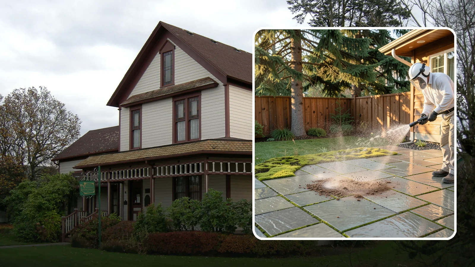 Patio Moss Removal in Sumner, Pierce County, WA - Kill and clear the thick moss mats that Washington's damp shade builds across patios.