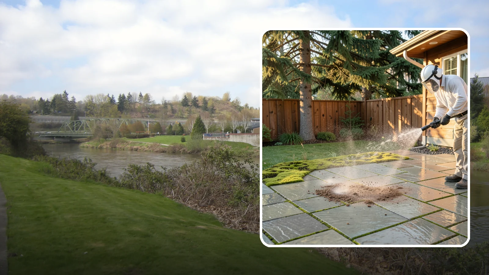 Patio Moss Removal in Tukwila, King County, WA - Kill and clear the thick moss mats that Washington's damp shade builds across patios.