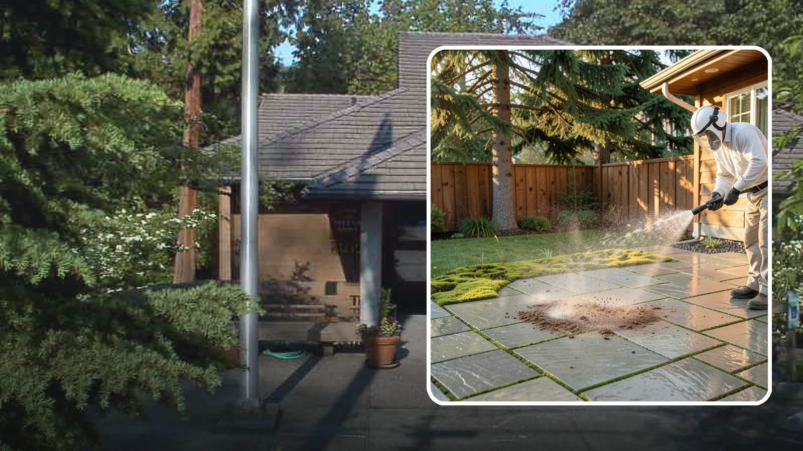 Patio Moss Removal in Yarrow Point, King County, WA - Kill and clear the thick moss mats that Washington's damp shade builds across patios.