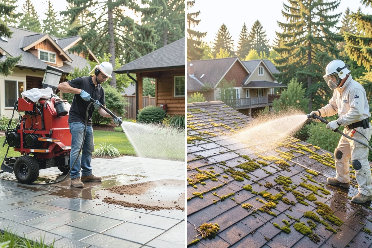 Patio Sealing Preparation in South Prairie, Pierce County, WA - Deep-clean the patio and remove all biological growth