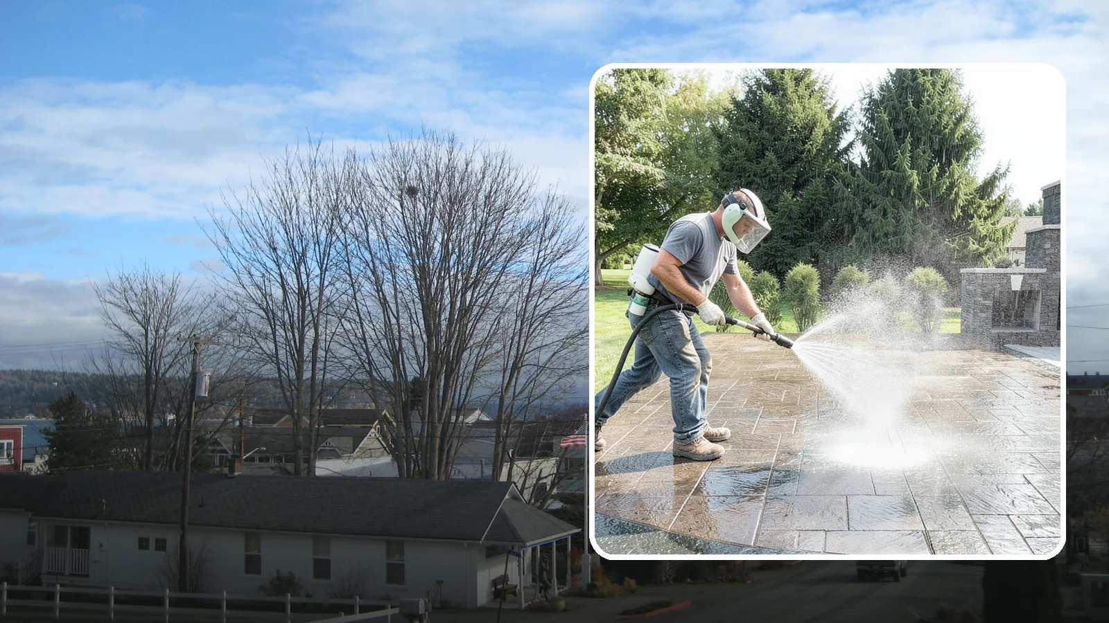 Patio Sealing in Langley, Island County, WA - Surface sealing for concrete, stone, and paver patios that protects the entertaining area from stains, moss, and Northwest...