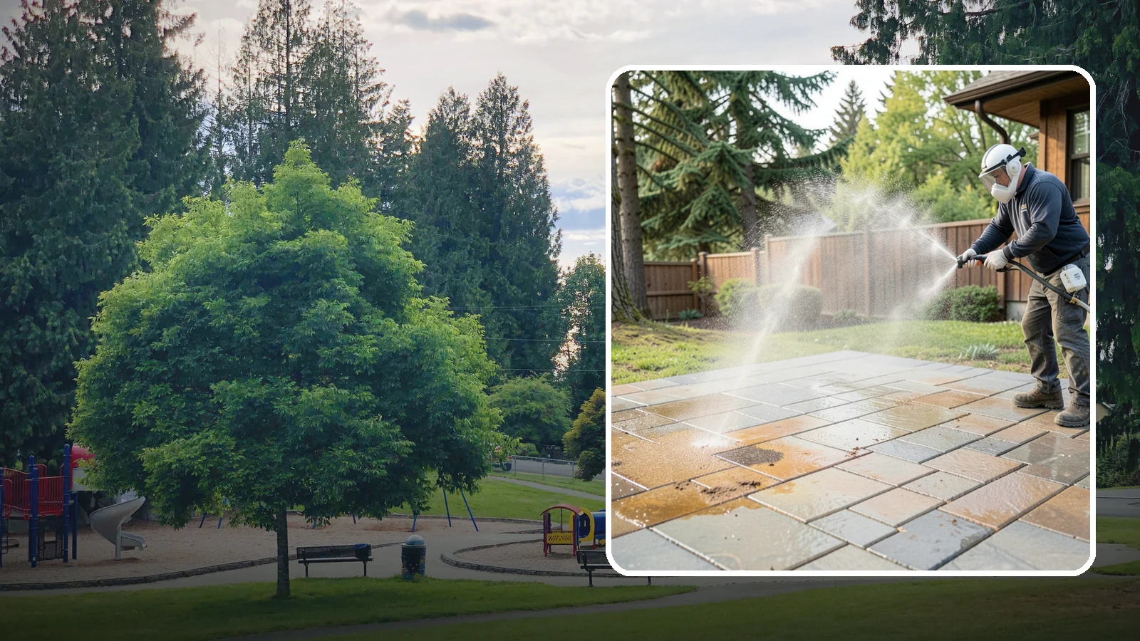 Patio Stain Removal in Bonney Lake, Pierce County, WA - Target and lift stubborn patio stains from grease, rust, tannin, and organic buildup.