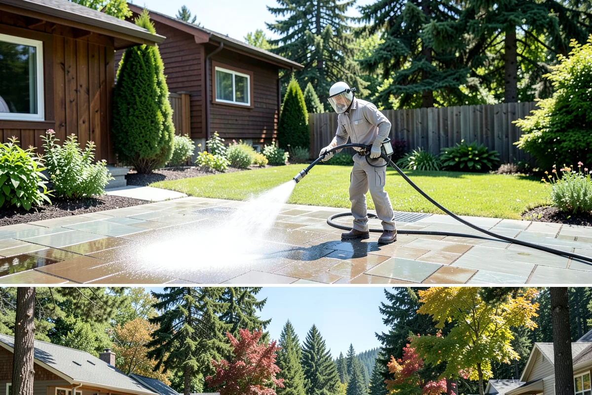 Patio Stain Removal in Orting, Pierce County, WA - Patio stain removal works best in dry weather so treatments dwell without rain dilution.