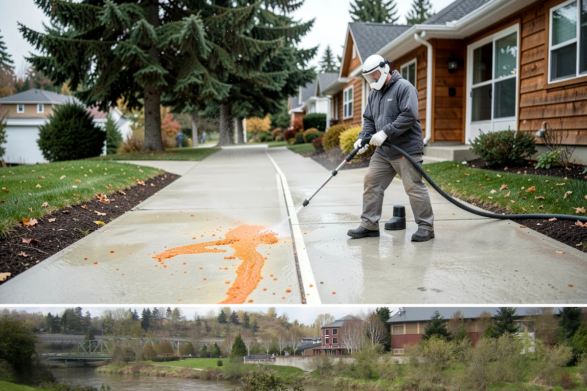 Patio Stain Removal in Tukwila, King County, WA - Patio stain removal works best in dry weather so treatments dwell without rain dilution.