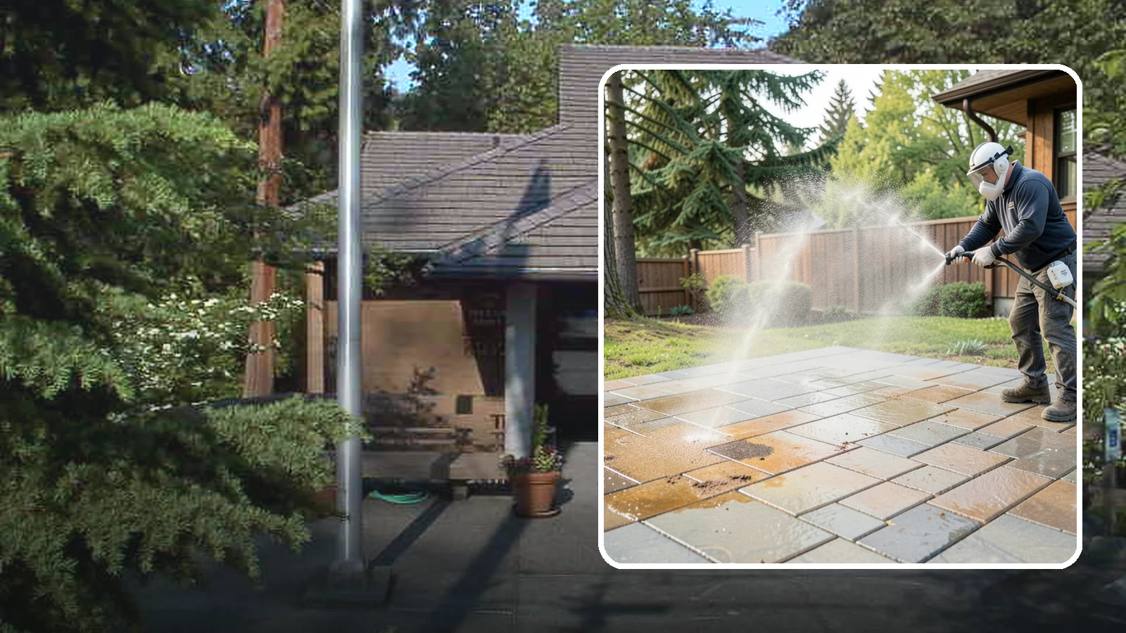 Patio Stain Removal in Yarrow Point, King County, WA - Target and lift stubborn patio stains from grease, rust, tannin, and organic buildup.