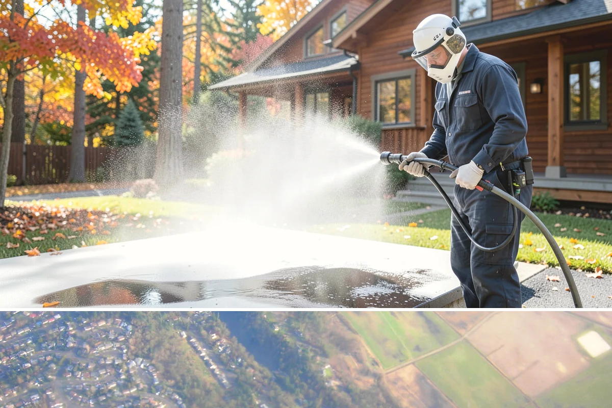 Paver Driveway Cleaning in Algona, King County, WA - Dry summer weather is ideal so fresh joint sand can set without being washed out by rain.