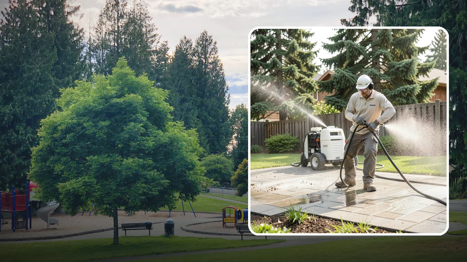 Paver Driveway Cleaning in Bonney Lake, Pierce County, WA - Detailed paver driveway cleaning that clears weeds, moss, and grime from between and across every unit.